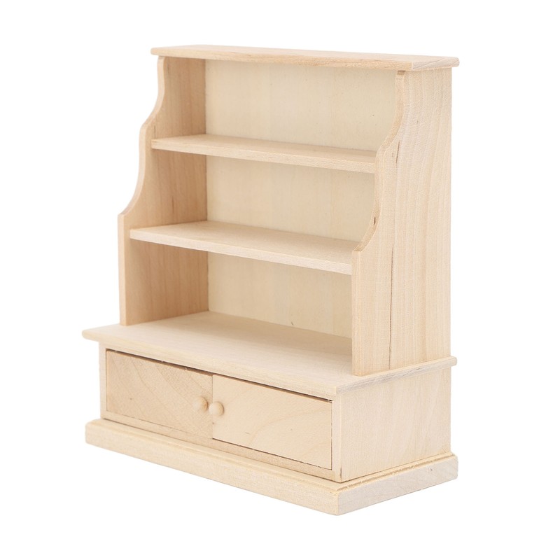 Dollhouse Bookshelf 1:12 Wooden Miniature Decoration Rugged Dollhouse Bookcase for