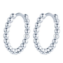 MOOFUN Small Ball Bead Earrings Silver 925 Hoop Earrings Size 14 mm Earring Women's Earrings Hoop Earrings for Mum Best Friend Teenager Girls Sister Women Gift Birthday Gift, Sterling Silver