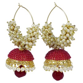 Crunchy Fashion Bollywood Stylish Traditional Indian Jewelry Meenakari Jhumka Earrings for Women (Marshala Pink)