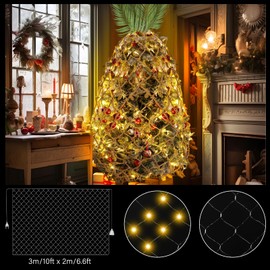 Seeloowy Tropical Pineapple Christmas Trees Include LED Net with Light and Jute Rope Net Set Christmas Rope Netting Mesh Tropical Bush Lights for Indoor Outdoor Party Decor, Warm Color