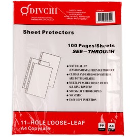DIVCHI 100 Pcs A4 Clear Plastic Punched Punch Pockets for Folders Filing Wallets Sleeves