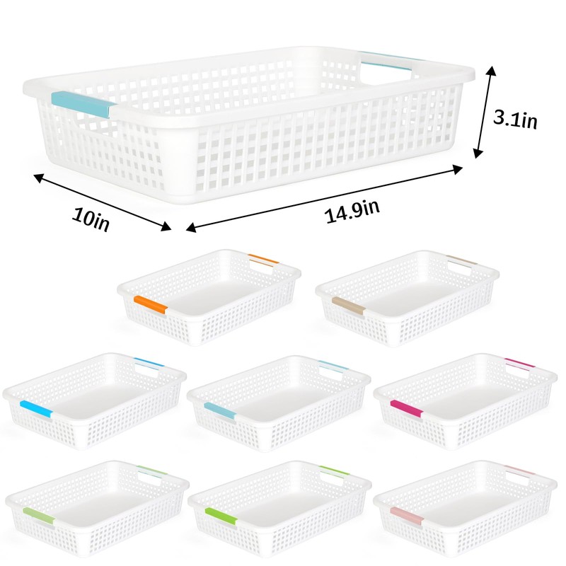 Carperipher 8 Pcs Colorful Plastic Classroom Storage Baskets 15" X