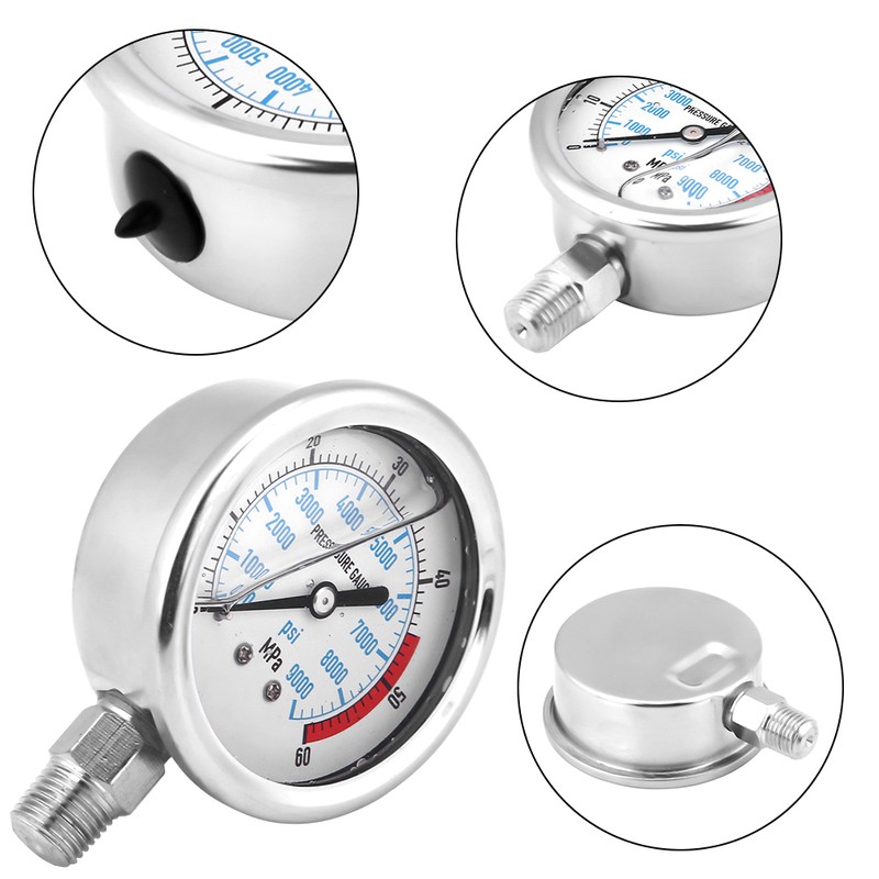 Hydraulic Pressure Gauge 60MPA/9000PSI Base Entry NPT1/4