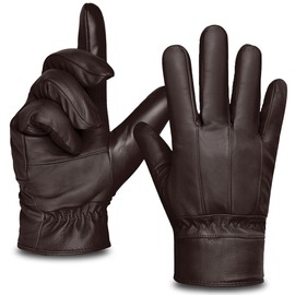 Harssidanzar Men's Leather Gloves Sheepskin Touchscreen Texting Warmth Fur Lined Winter Driving Leather Gloves SM043US,Brown,Size XL