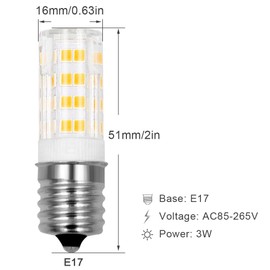 Honle E17 Refrigerator LED AC85-265V Kei D28A D28k 2812 5304517886 5304498578 KEL 2815 D28m 3W Warm White 3000K 110V 120V Lamp OEM Replacement Intermediate Base Freezer LED Non Dimmable 4 Pack