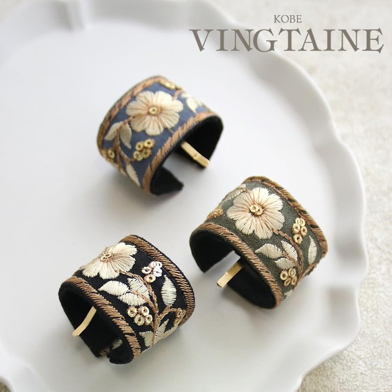 VingTAINE H7730-BL- Hair Cuff, Embroidered, Wired, Pony Hook, Flower, Hairband,