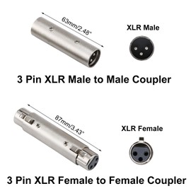 Greluma 2 Pcs XLR to XLR Gender Changer Adapter, 3 Pin XLR Male to Male/Female to Female, Compatible with Microphone, Mixer