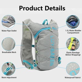 Running Hydration Vest, Adjustable Unisex Reflective Vest, Lightweight and Breathable Running Backpacks with Phone Pocket, Hydration Vest Pack for Running Climbing Hiking Cycling (Grey, One Size)