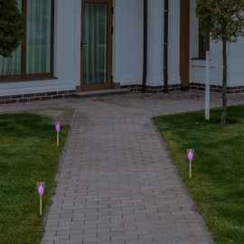 Northlight Set of 3 Purple Mosaic Stained Glass Solar Powered LED Pathway Markers, 15.5"
