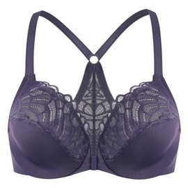 MELENECA Women's Racerback Front Closure Full Coverage Unlined Plus Size Underwire Bra Purple 40F