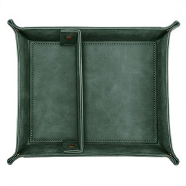 SITHON Valet Tray Desktop Storage Organizer, Removable 2 Compartments Catchall Tray Bedside Vanity Nightstand Caddy Holder Desk Storage Plate, Dark Green