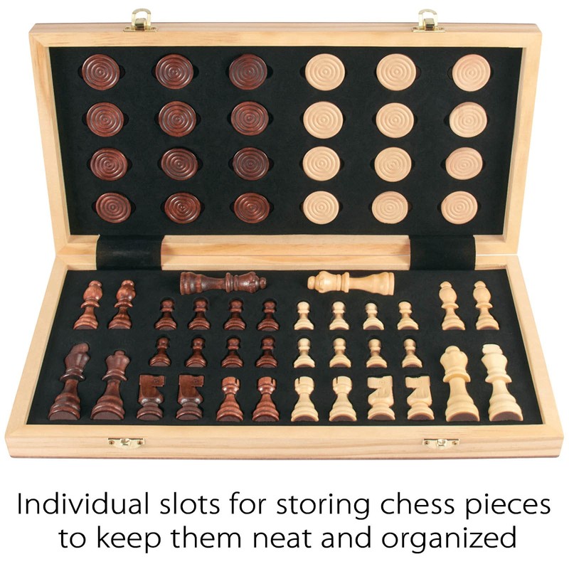 AMEROUS 15'' Wooden Chess & Checkers Set, 2 in 1