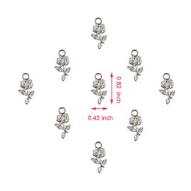 Ruwado 50 Pcs Rose Charms Small Vintage Chic Bulk Metal Flower Shape Pendants for DIY Jewelry Making Earring Keychain Necklace Bracelets Accessories Supplies (Silver)