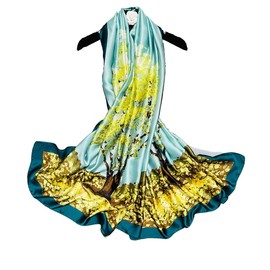 FAIRYGATE Satin Scarf Women Orange Floral Print Neckerchief Head Wrap Thin Silk Scarves Ladies Hijab Vintage Painting Bridal Shawl 42010