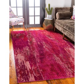 Unique Loom Jardin Collection Colorful, Vibrant, Abstract Watercolor Area Rug (7' 0 x 10' 0 Rectangular, Pink/ Red)