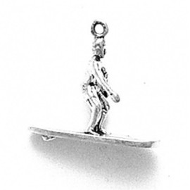 Sterling Silver 3D Surfer On Surf Board Sports Dangle Charm Bead For Bead Charm Bracelet
