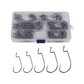 Facikono - Ganchos de pesca con gusano para bajo, 125 ganchos de pesca con abertura ancha, para gusanos de plástico, anzuelos de pescado