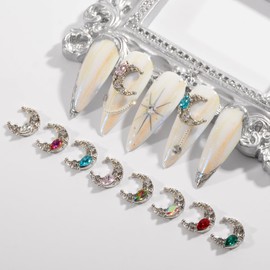 BAIYIYI Nail Charms, 20Pcs Moon Nail Charms 3D Shiny Rhinestones Moon Shape Alloy Charms Silver Nail Charms Nail Gems Crystal Diamond Acrylic Nail Accessories DIY Jewelry Decoration