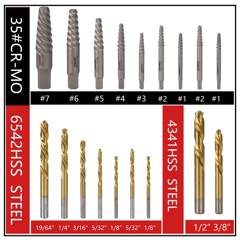 UYECOVE 18Pcs Screw Extractor Set and Left Hand Drill Bits