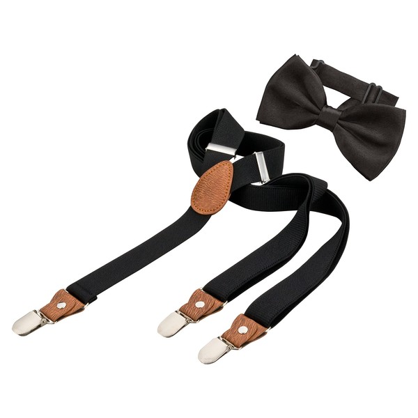 BomGuard Men's Suspenders Bow Tie Set, Adjustable with 3 Clips