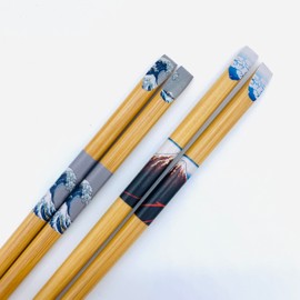 Bamboo chopsticks Japanese painting (Ukiyo-e by Hokusai Katsushika) 2 sets 22.5cm(8.86in)
