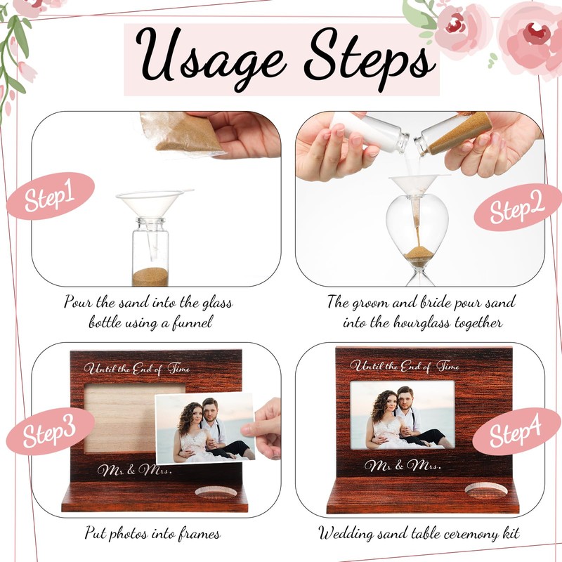 Blosssound Wedding Sand Ceremony Set Wooden Photo Frame, Hourglass Funnel,