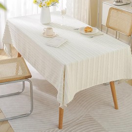 Bringsine White Table Cloth Rectangle 55 x 70 Inches for Parties, Rosette Wedding Tablecloth Party Table Decor Satin Floral Table Cover for Baby Shower Fall Home Decorations