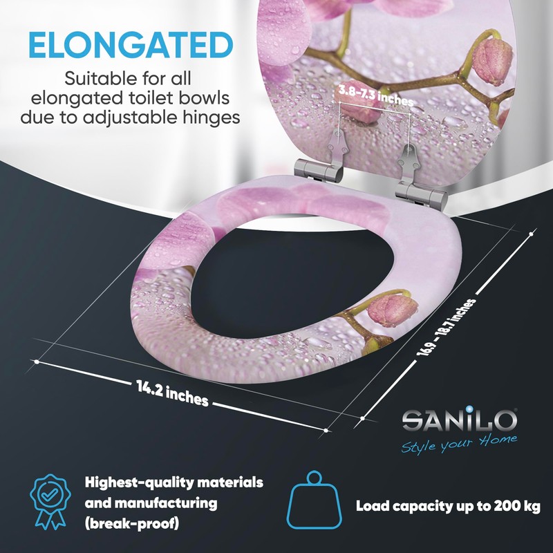 SANILO Wooden Toilet Seat with Soft Close [ELONGATED] - Decorative,
