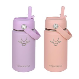 STACEGEELE Kids Stainless Steel Water Bottle with Straw Kids Insulated Water Bottle for School Kids Metal Water Bottles for Boys Girls Double Wall Vacuum Leak Proof BPA Free(2 Pack, Candy)