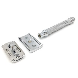 Parker Open Comb Double Edge Safety Razor – Heavyweight Chrome Handle for Closer Shaves – Includes 5 Razor Blades – Ideal for Men with Thick or Coarse Beards (24C-Chrome)