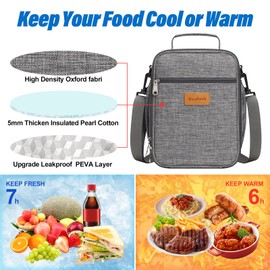 Macadamla Weinas Small Lunch Box for Women/Men,Insulated Lunch Bag Mini Cooler Bag for Adult,Portable Leakproof Lunchbox Lunch Bag Food Containers for Work Office Picnic Beach Grey