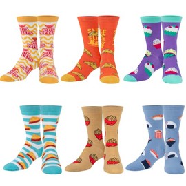 Crazy Socks, Funky Junk Food, Pizza, Tacos Themed Crew Socks for Ladies, 6 Pair