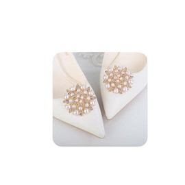 JWICOS 2 piezas de clip de plata para zapatos, decoración de moda, hebilla redonda de perlas para boda, fiesta, diamantes de imitación, accesorios de joyería para mujer, freesize, aleación, Diamantes