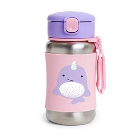 Skip Hop Toddler Sippy Cup with Straw, Zoo Stainless Steel Straw Bottle, Narwhal