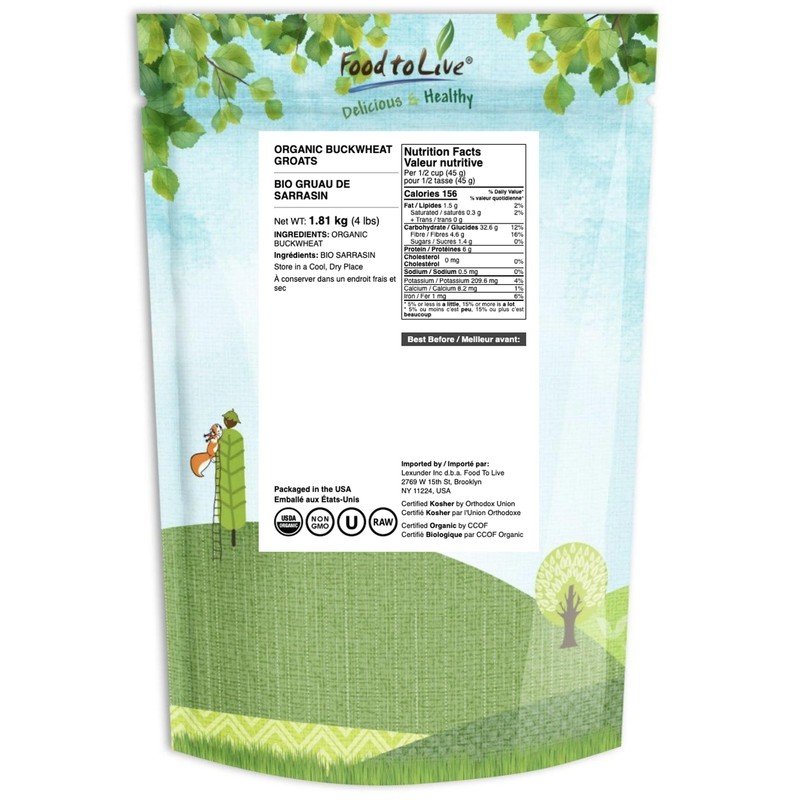 Food to Live Organic Buckwheat Groats, 4 Pounds – Whole