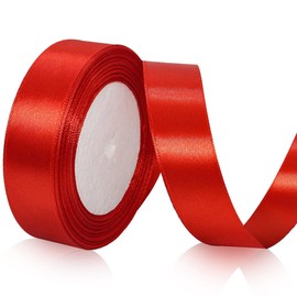 Red Satin Ribbon 1 Inch x 25 Yards, Fabric Red Silk Christmas Ribbon for Gift Wrapping, Flower Bouquet Accessories, Crafts, Hair Bows Making, Wreaths, Wedding Party Decoration, Sewing Projects