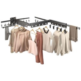 Clothes Drying Rack Wall Mounted, Foldable Laundry Drying Rack Indoor, Space Saving Wall Drying Rack Clothing Collapsible, Tri-Fold Retractable Rack Outdoor with Clip for Laundry Room Storage