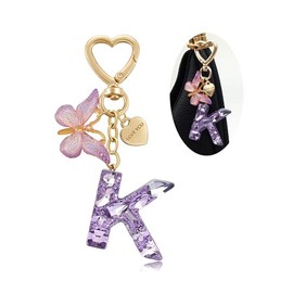 Purple Initial Letter Keychain for Women Bag Charms for Women Handbags Accessories (Purple-K)