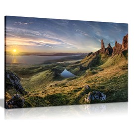 Panther Print Fine Art Prints Sunrise Over Old man of Storr Scotland Highlands Artistic Framed Canvas Print, Pictures for Home Walls, Bedroom, Living Room & Bathroom Decor 31x20cm (12x8in)