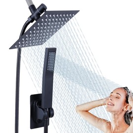 Peisaluo Rainfall Shower Head with Handheld Combo High Pressure, Dual Shower Head 8 Inch Square with Long Hose, Rain Showerhead with Handheld Sprayer(black)