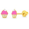 14k Yellow Gold Pink & White Enamel Cupcake Screw Backs
