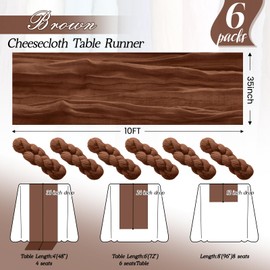 6Pack Christmas Table Runner Brown Cheesecloth Table Runner 35 x 120Inch Cheese Cloth Table Runner 10FT Boho Gauze Table Runners Rustic Sheer Table Runners for Wedding Baby Shower Party Decor