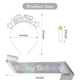 Ondder Silver IT'S Birthday Sash and Crown Tiara Headband for Women