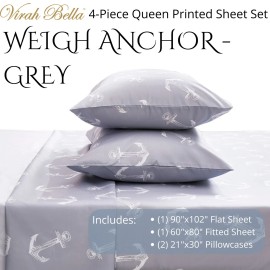 Virah Bella - Weigh Anchor (Grey) - 4-Piece Sheet Set - Queen