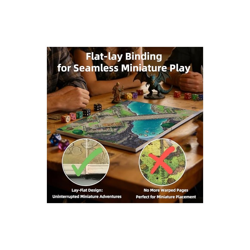 DND Battle Map Book – 40 Reusable Wet/Dry Erase Mats,