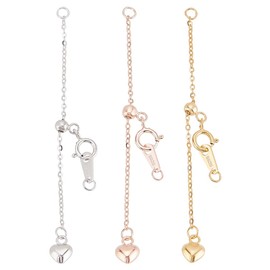 WEBEEDY 3 Colors 925 Sterling Silver Necklace Extenders with Heart Pendant Adjustable 18K Gold Plated Chain Extender Necklace Bracelet Extender for Women Jewelry Making, Gold/Silver/Rose Gold, 6cm