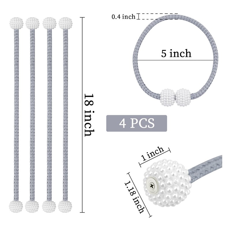FuninCrea Magnetic Curtain Tiebacks 4 Packs (gray)