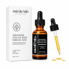mi.Glo Advanced Vita-CE - Suero facial de ácido hialurónico con vitamina C, ácido ferúlico y vitamina E 1.0 fl oz/1 oz | Suero hidratante e iluminador para pieles grasas y secas | Fórmula ligera para