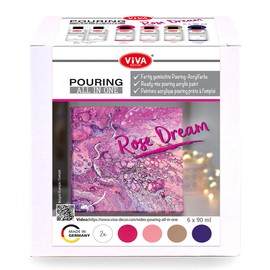 Viva Decor Pouring All in One Paint Set Rose Dream (6 x 90 ml) Ready Mixed, Ready-to-Use, Liquid Pouring Acrylic Paints, No Mixing Required, for Canvas, Wood and Much More. Made in Germany