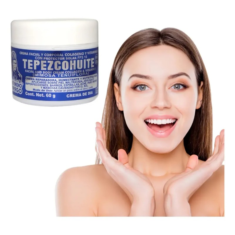 Crema Tepezcohuite Indio Papago Día Hipoalergénica Sin Parabenos FPS15 60g